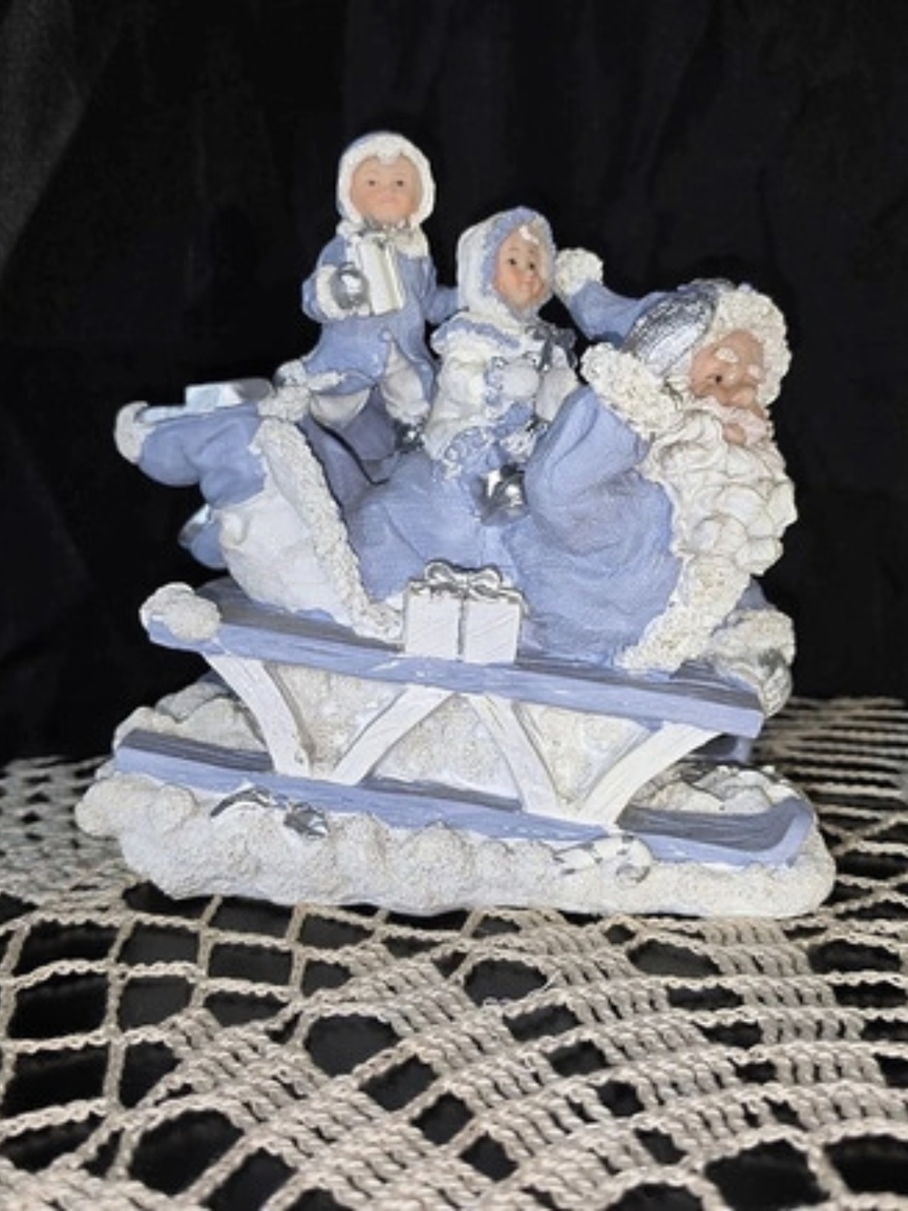 Santa Christmas Figurine in Blue & White Like New